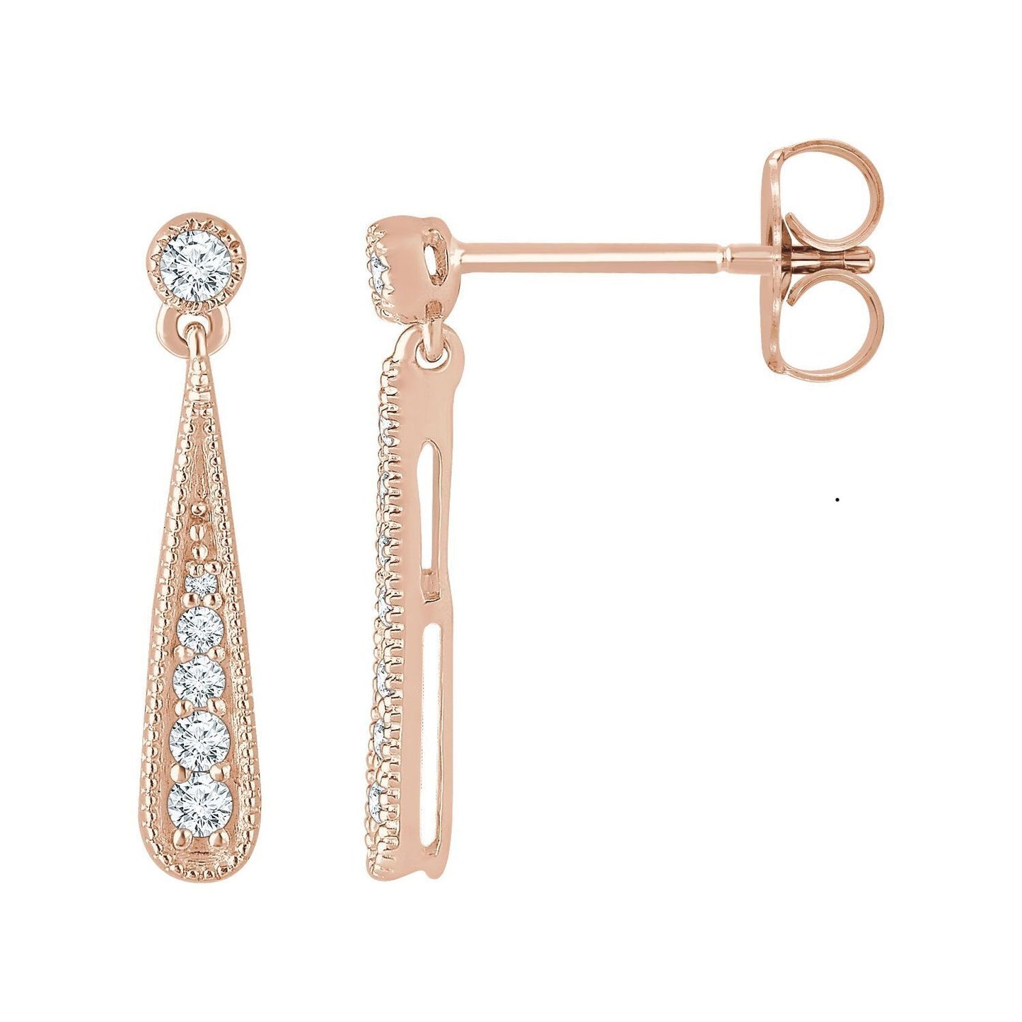 Gift for Mothers 14k Rose Gold 1/6 CTW Natural Diamond Teardrop Stud Earrings