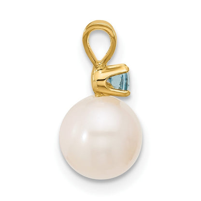 14k Yellow Gold 7-7.5mm Freshwater Cultured Pearl & Swiss Blue Topaz Pendant