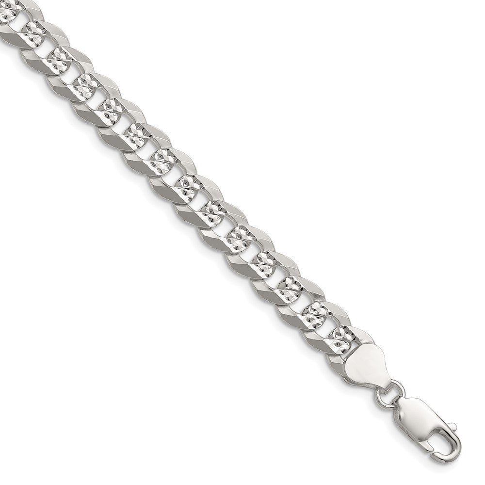 Sterling Silver 7.9mm Flat Diamond-Cut Pave Curb Chain