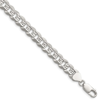 Sterling Silver 7.9mm Flat Diamond-Cut Pave Curb Chain