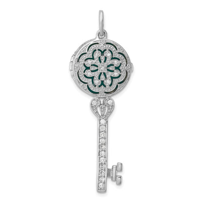 Sterling Silver Cubic Zirconia Filigree Enameled Top Key Locket Pendant