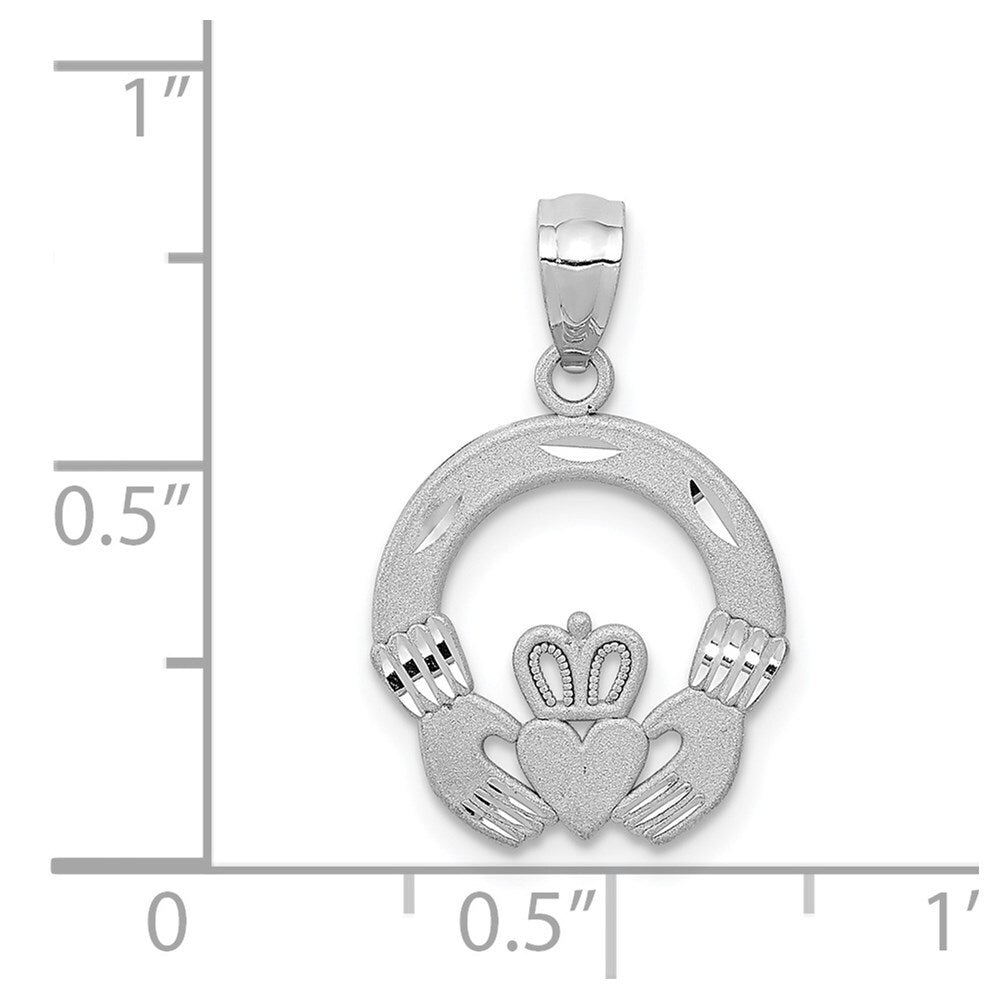 14k White Gold Solid Diamond-Cut Claddagh Pendant for Women