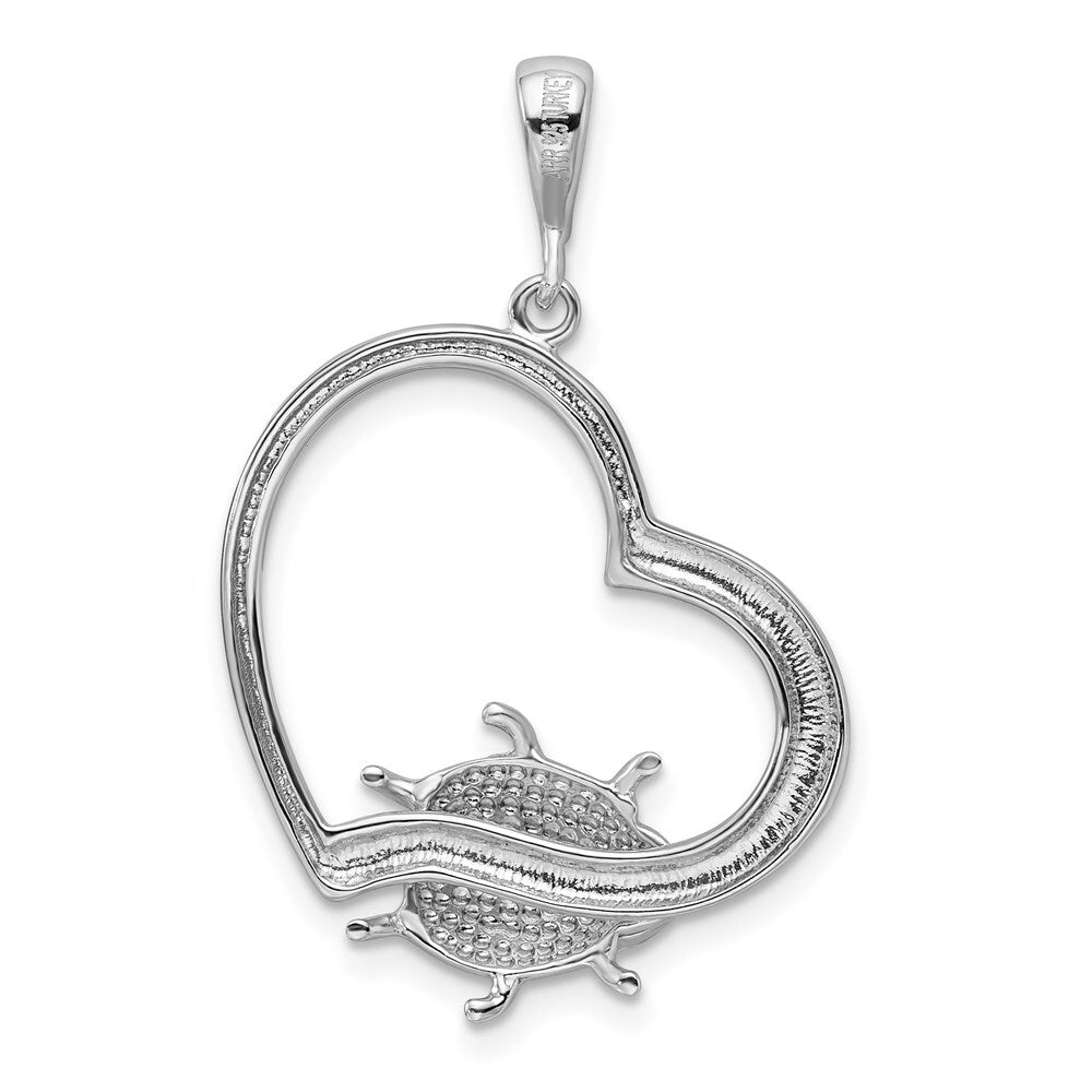 Sterling Silver Rhodium-plated Heart with Enameled Ladybug Pendant