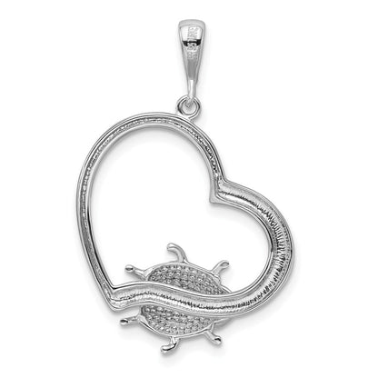 Sterling Silver Rhodium-plated Heart with Enameled Ladybug Pendant