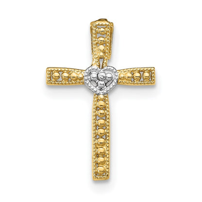 14k Yellow Gold Rhodium Cross Pendant