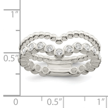 Sterling Silver Polished CZ Beaded Double Fancy Ring Size 6