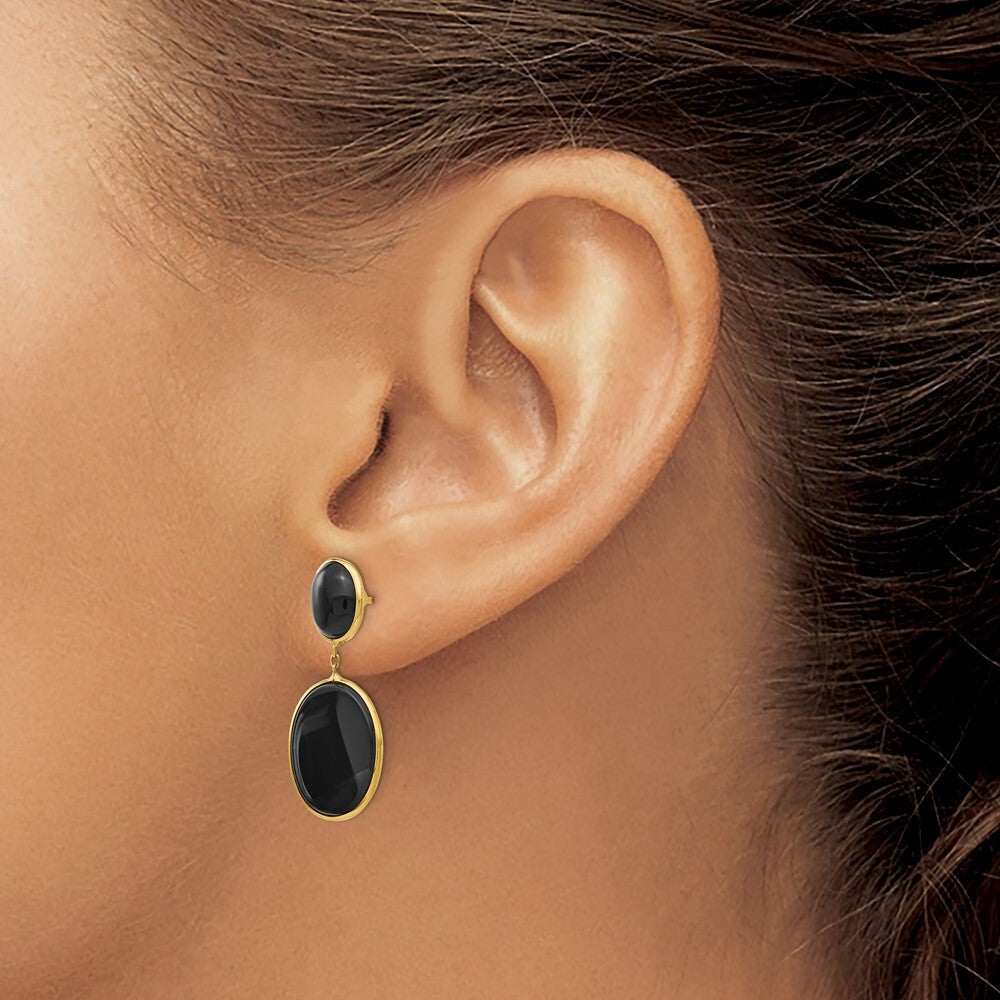 14k Yellow Gold Onyx Oval Dangle Earrings Gift for Women