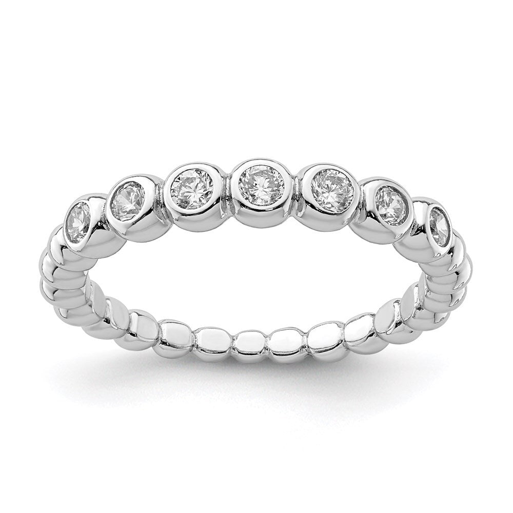 Sterling Silver Rhodium Plated Cubic Zirconia Ring Size 8