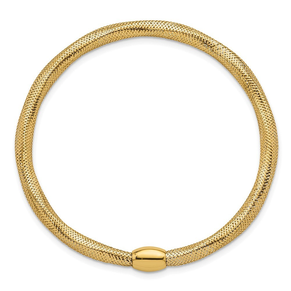 14k Yellow Gold  4.25mm Flexible Wavy Mesh with Bead Slip-on Stretch Bracelet