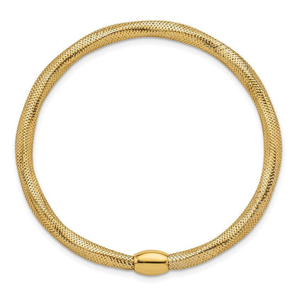 14k Yellow Gold  4.25mm Flexible Wavy Mesh with Bead Slip-on Stretch Bracelet