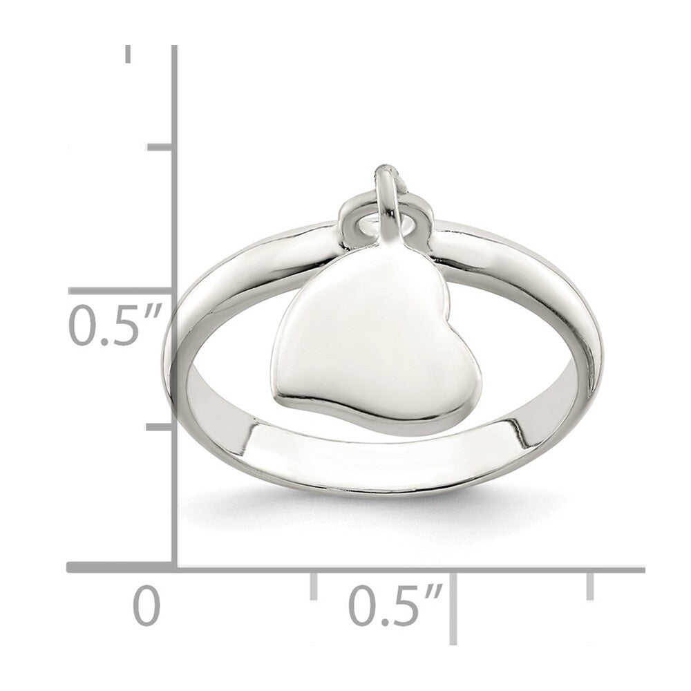 Sterling Silver Dangle Heart Ring Size 7