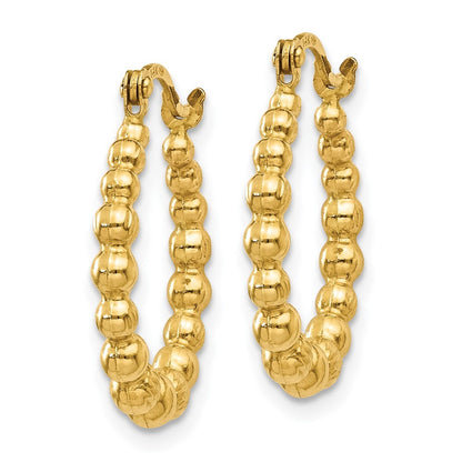 14k Yellow Gold Beaded Hoop Earrings Gift for Women