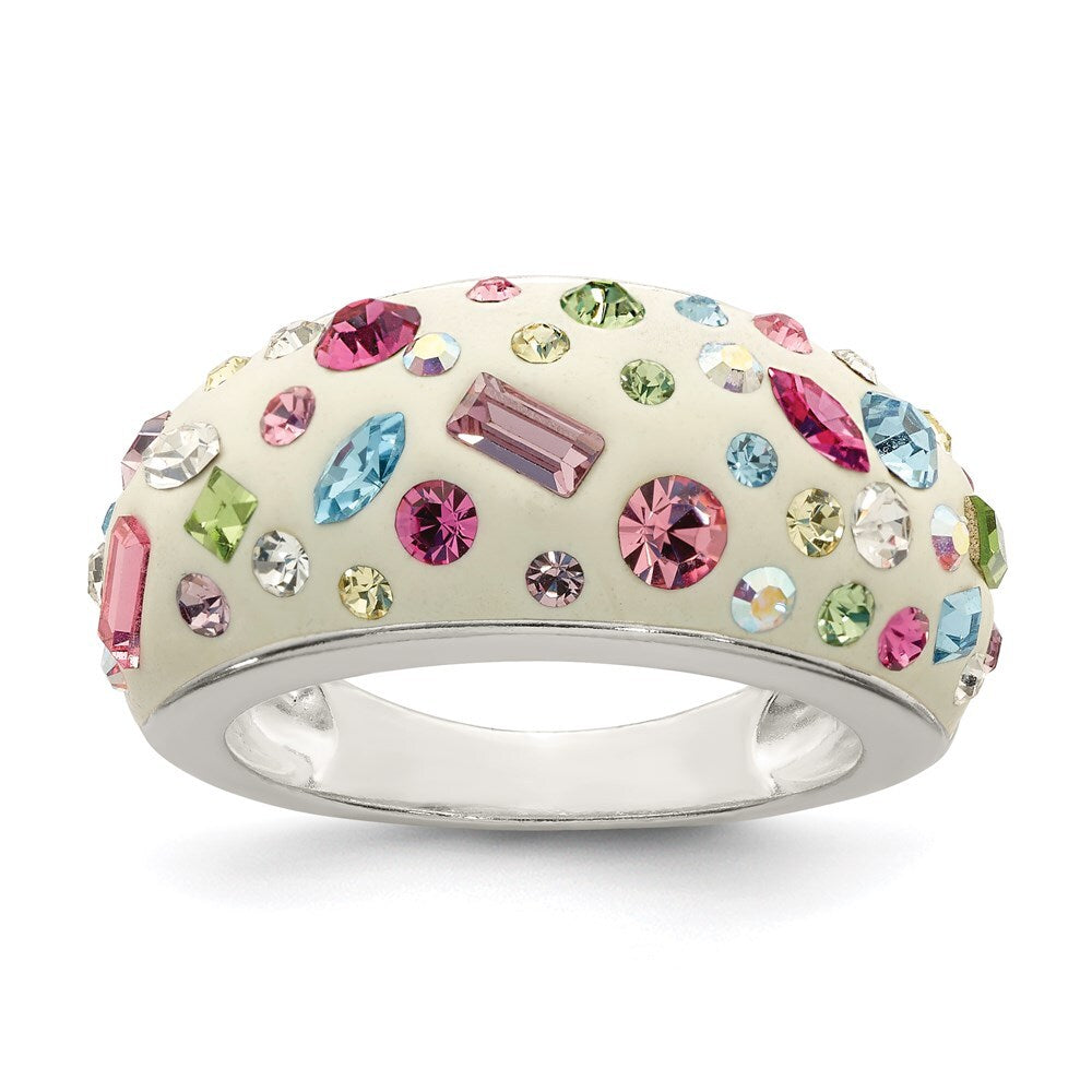 Sterling Silver Stellux Crystal Multi-Color White Ring Size 6