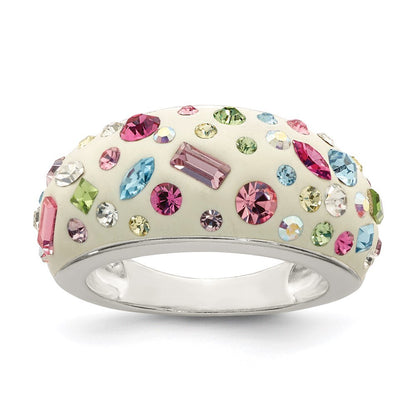 Sterling Silver Stellux Crystal Multi-Color White Ring Size 6