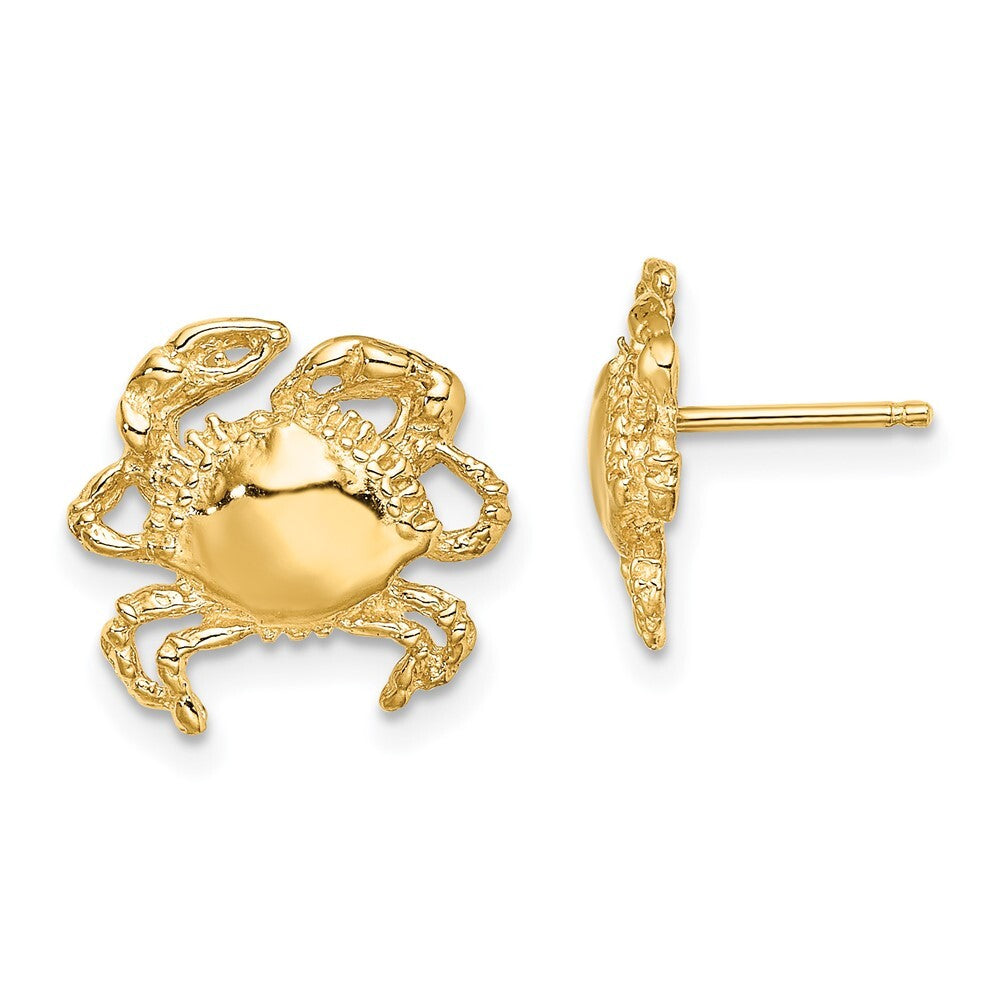 14k Yellow Gold 2-D / Polished Crab Stud Earrings Gift for Women