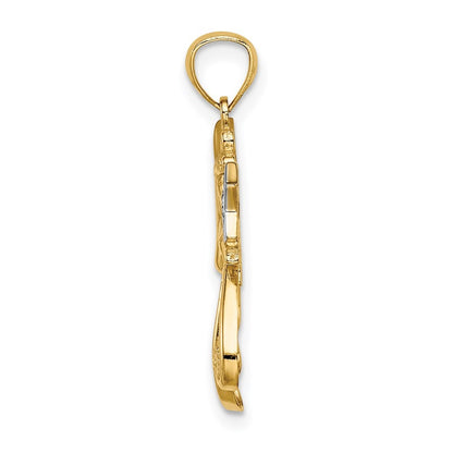 14k Yellow Gold Rhodium Diamond-Cut Angel with a Star