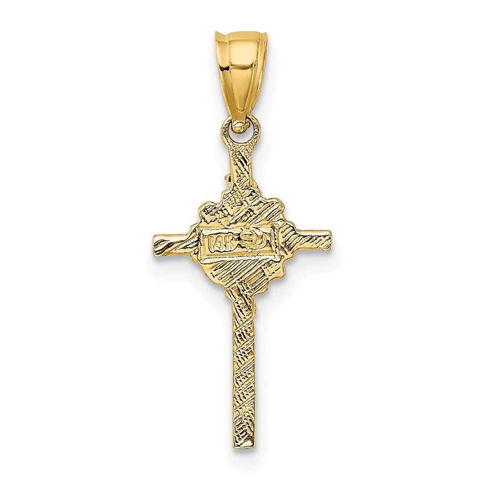 14k Yellow Gold 2-D Starburst Crucifix Charm Pendant for Women