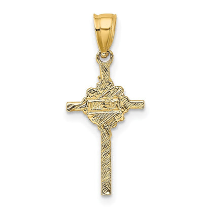 14k Yellow Gold 2-D Starburst Crucifix Charm Pendant for Women
