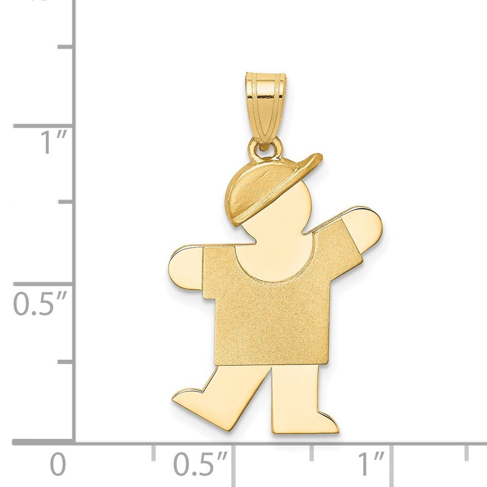 14k Yellow Gold Solid Engravable Boy with Hat on Left Charm