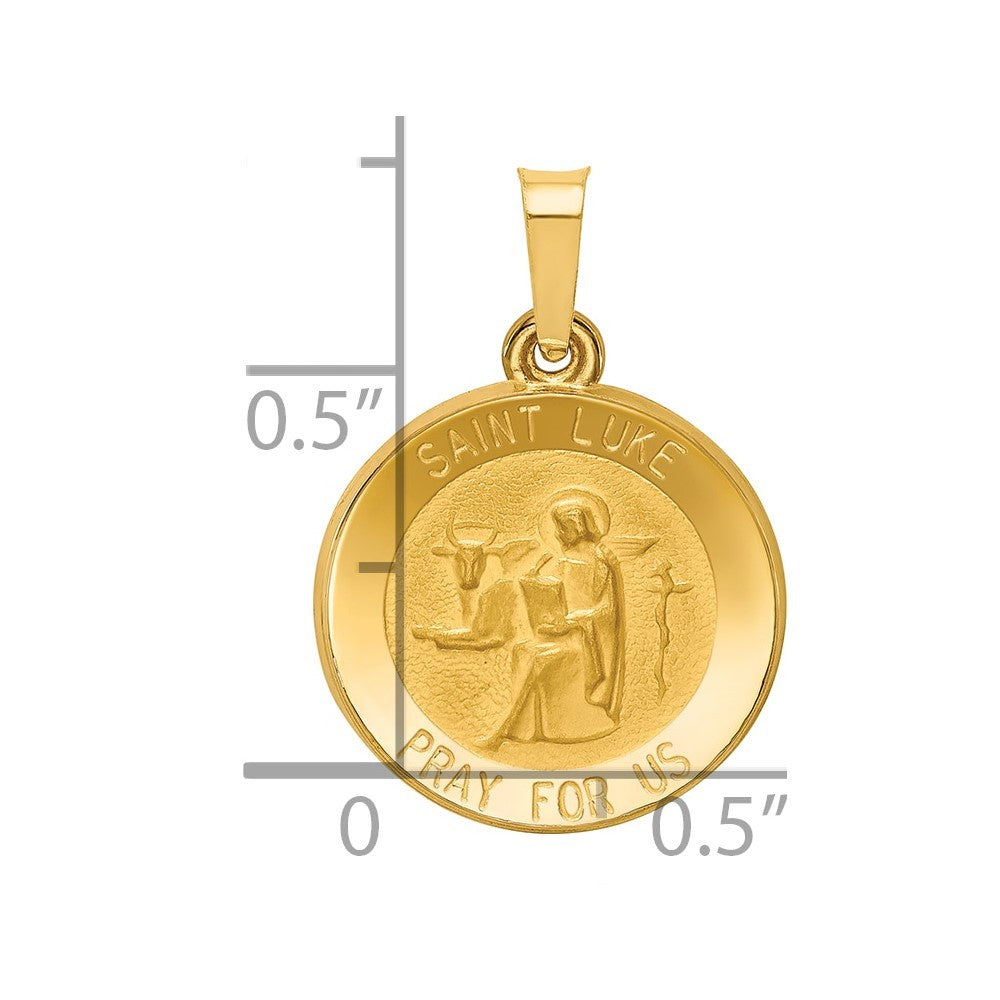 14k Yellow Gold Polished and Satin St Luke Medal Hollow Pendant