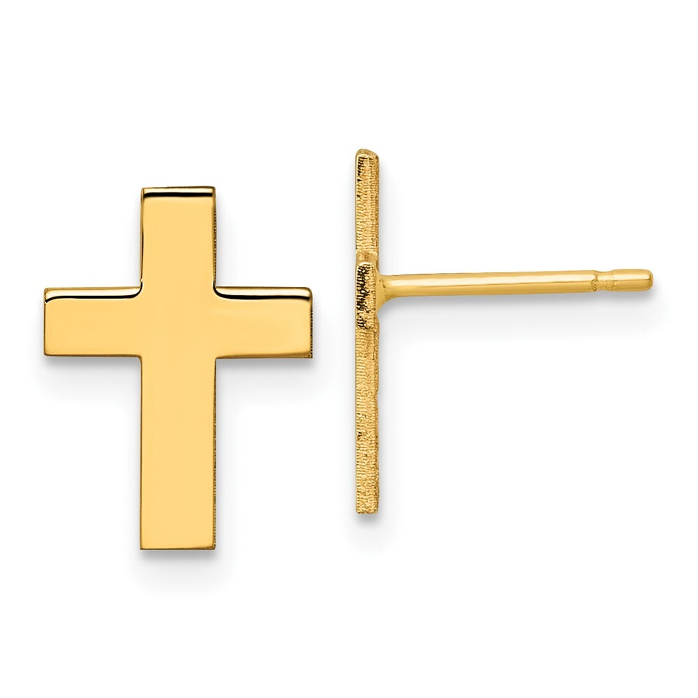 14k Yellow Gold Polished Cross Stud Earrings Gift for Women
