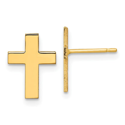 14k Yellow Gold Polished Cross Stud Earrings Gift for Women