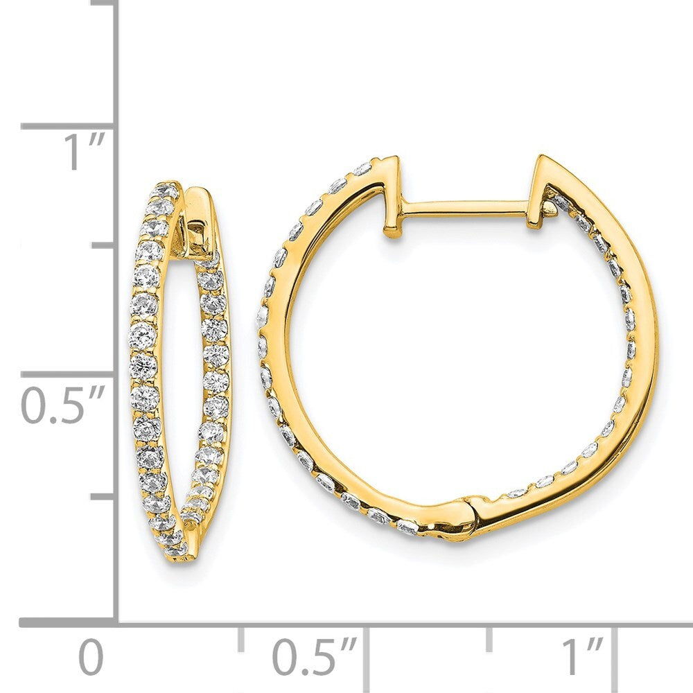 14k Yellow Gold Diamond In/Out Hinged Hoop Earrings