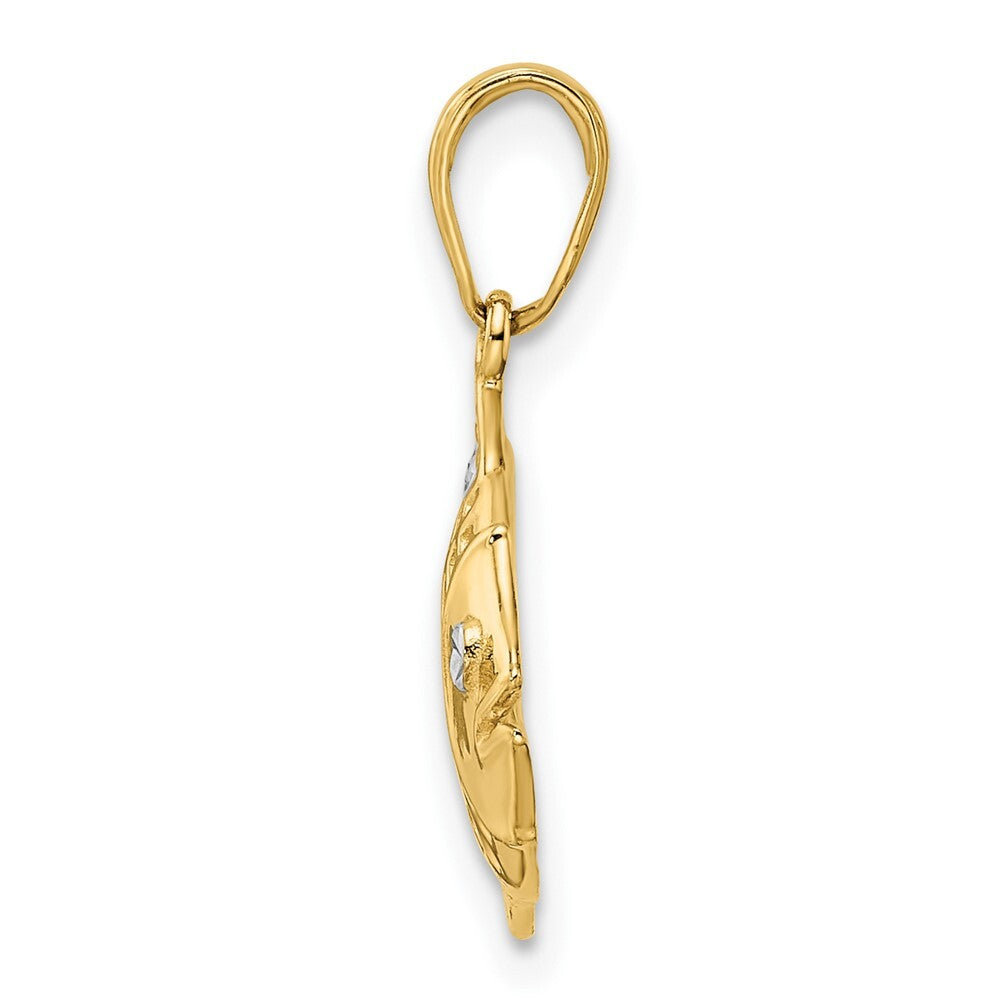 14k Yellow Gold and White Rhodium Diamond-Cut Fish Pendant for Women