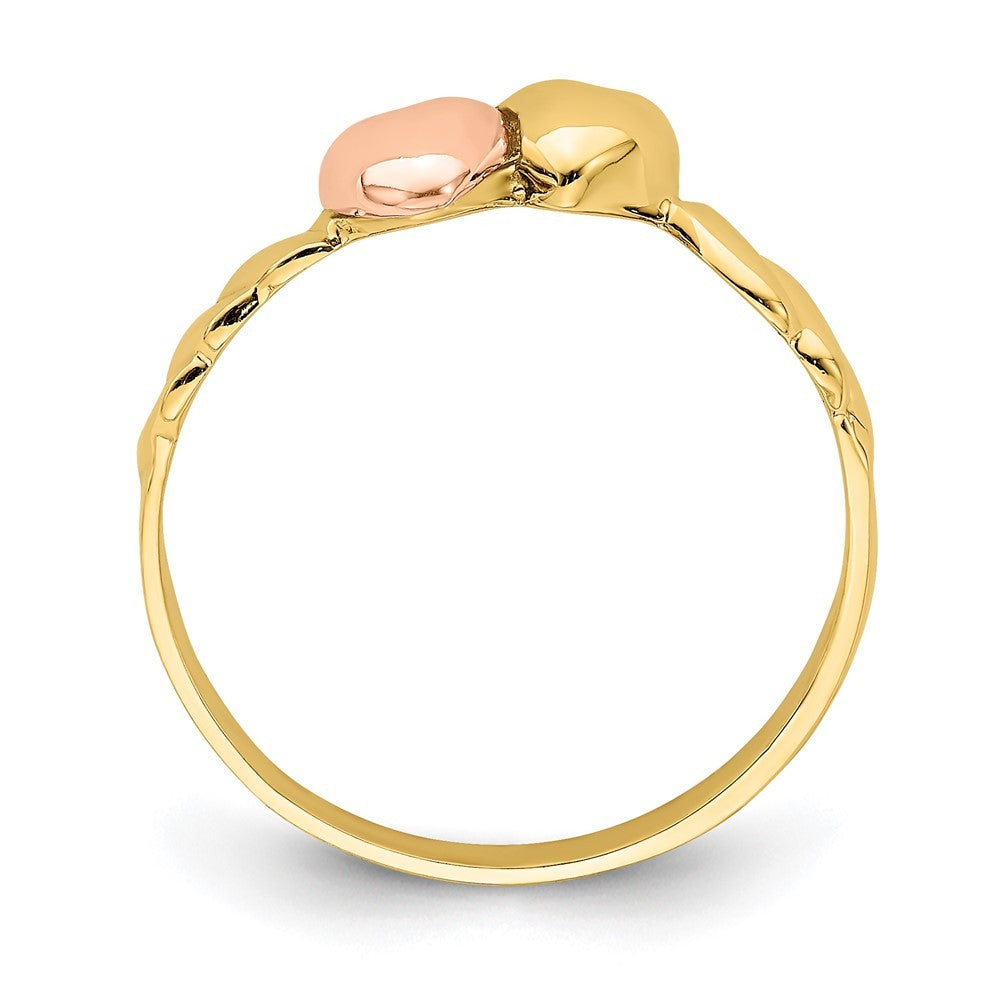 14K Two-tone Gold Two Hearts Ridged Band