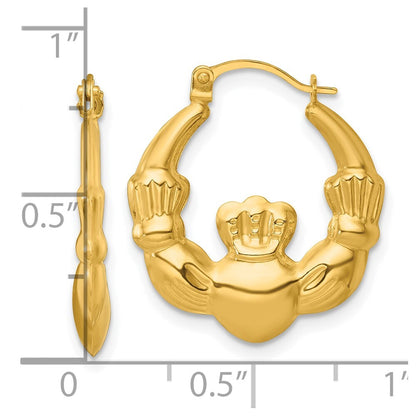 14k Yellow Gold Polished Claddagh Hoop Earrings Gift for Women