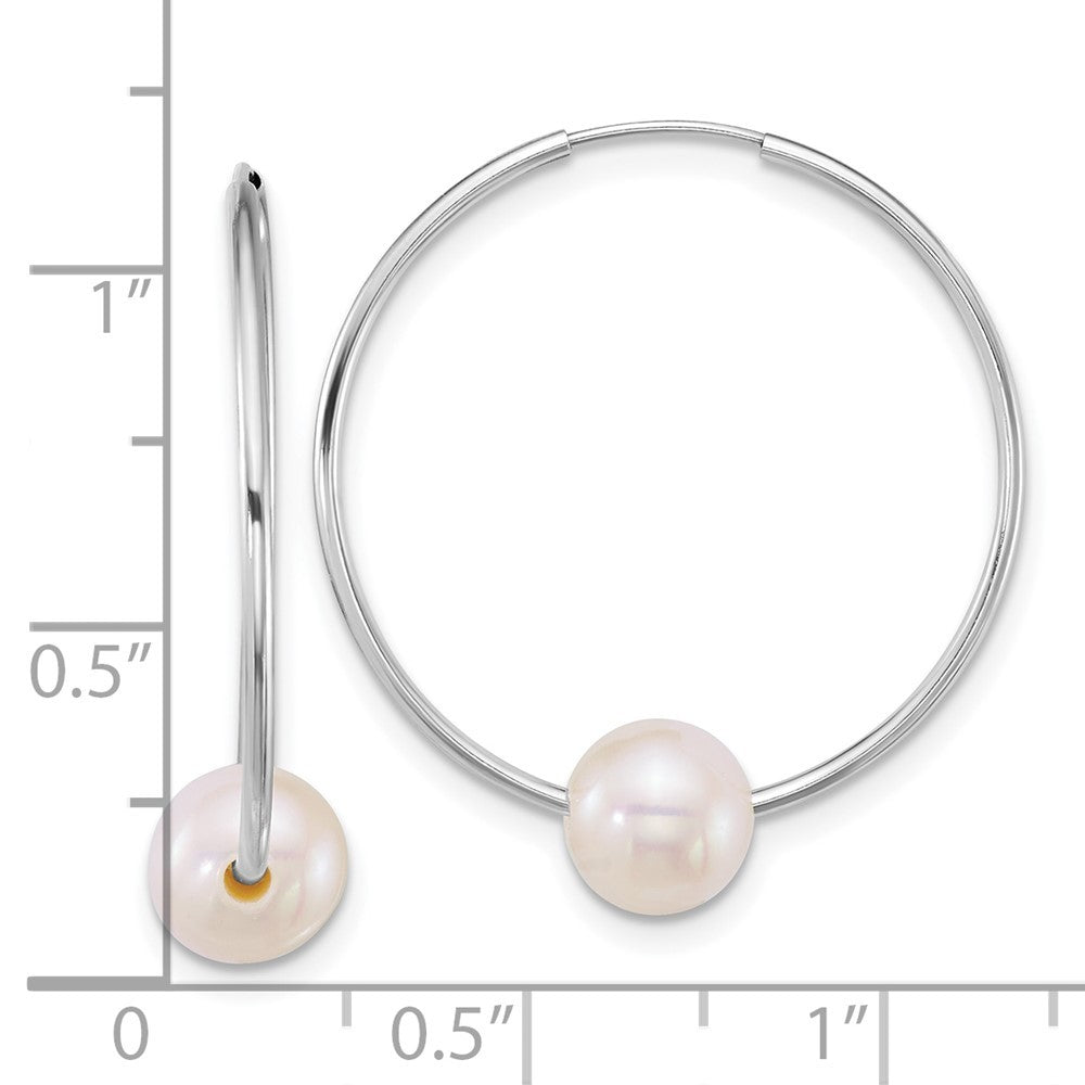 14k Gold Polished 6-7mm Freshwater Cultured Pearl Endless Hoop Earrings