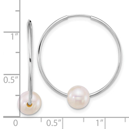 14k Gold Polished 6-7mm Freshwater Cultured Pearl Endless Hoop Earrings