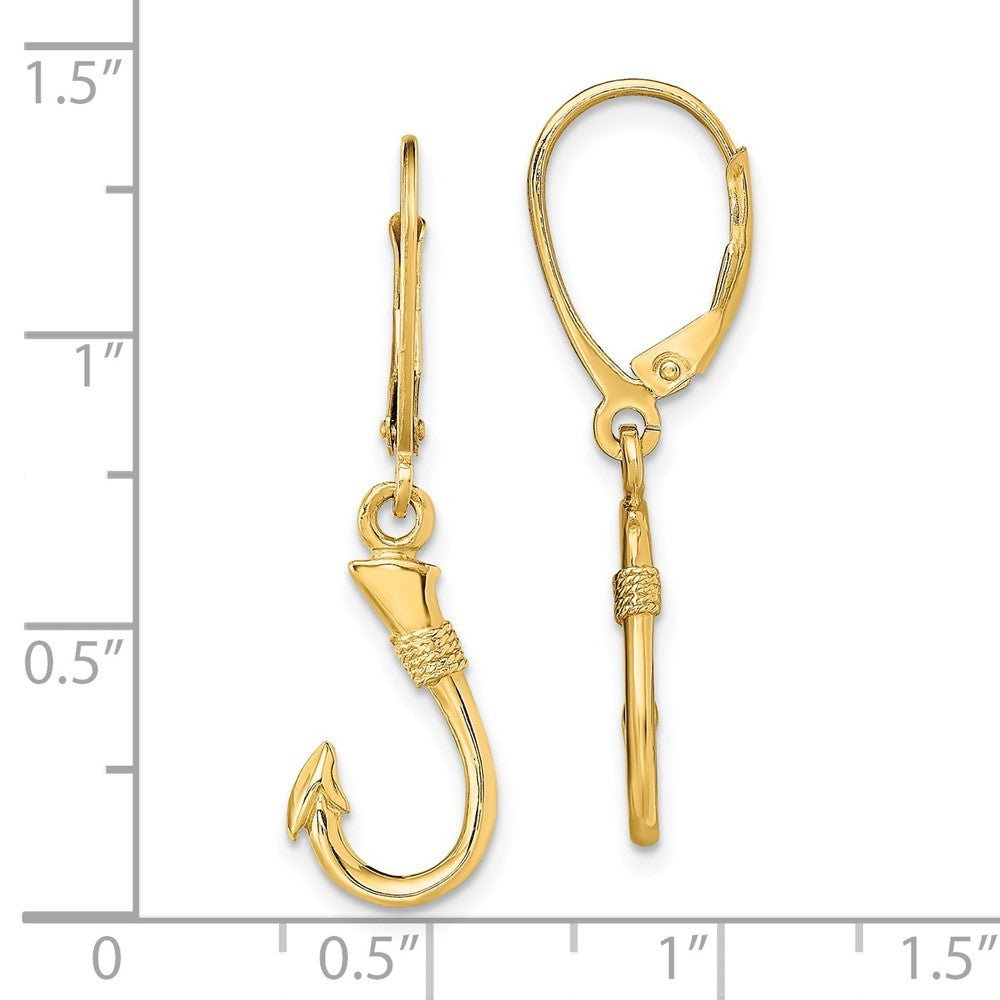 14k Yellow Gold 3-D Fish Hook Drop Dangle Earrings