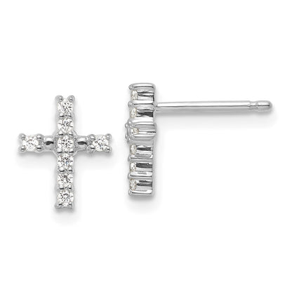 14k White Gold Polished Diamond Cross Earrings