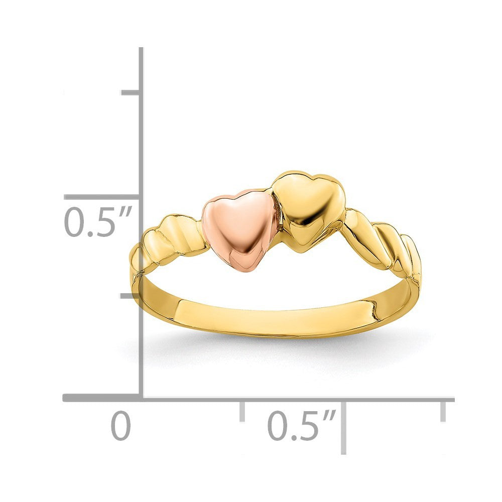 14K Two-tone Gold Two Hearts Ridged Band