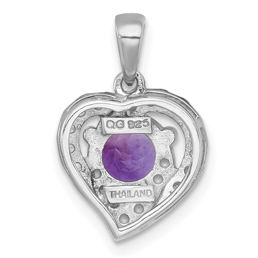 Sterling Silver Rhodium-plated  Fancy Amethyst and White Topaz Heart Pendant