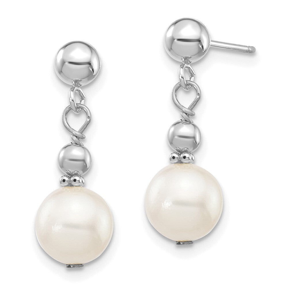 14k White Gold 7-8mm White Semi-round Freshwater Cultured Pearl Dangle Earrings