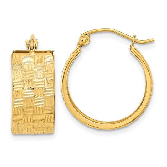 14k Yellow Gold Diamond-cut Hoop Earrings Gift for Women