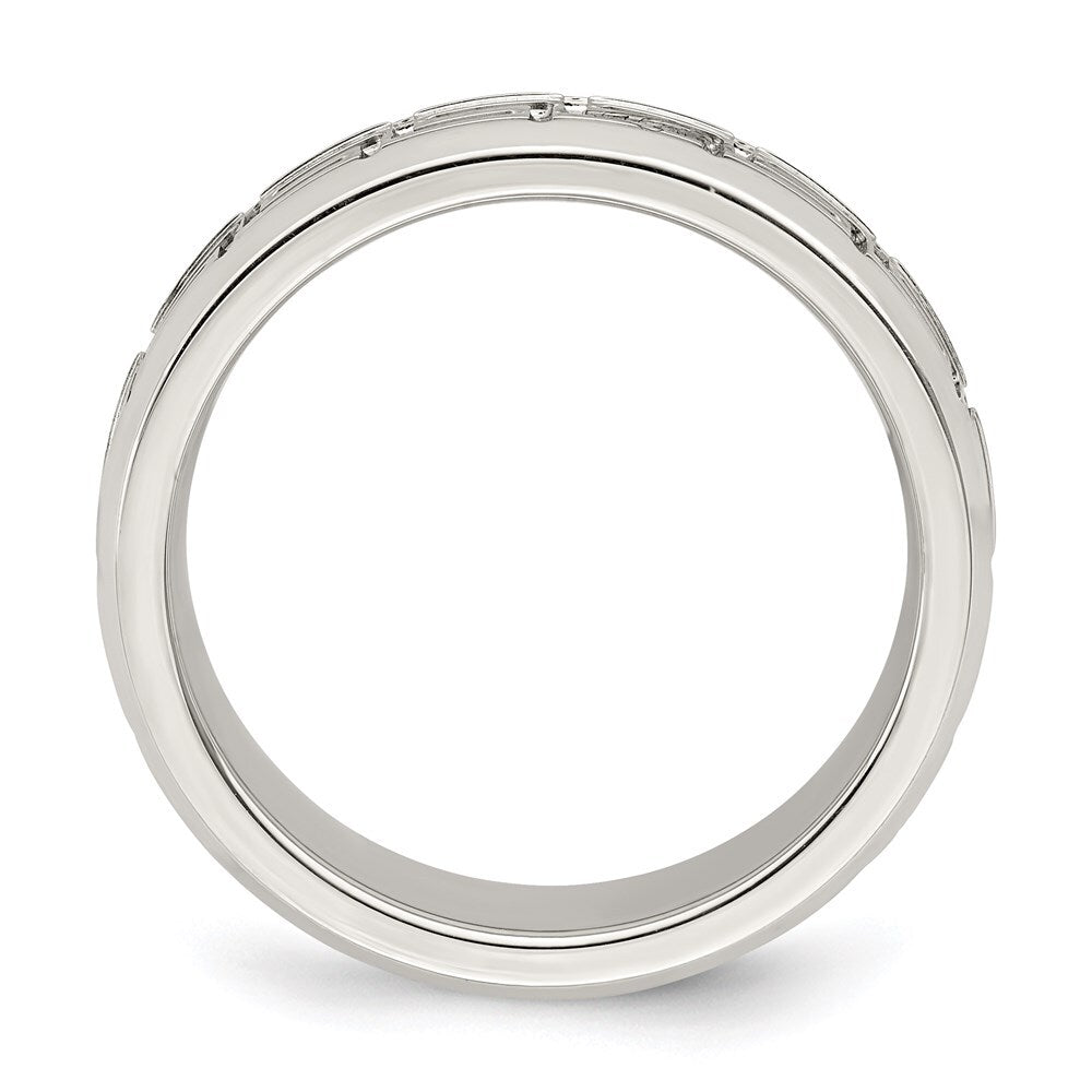 Sterling Silver 6mm Polished Flat Greek Key Beveled Edge Band Ring Size 12