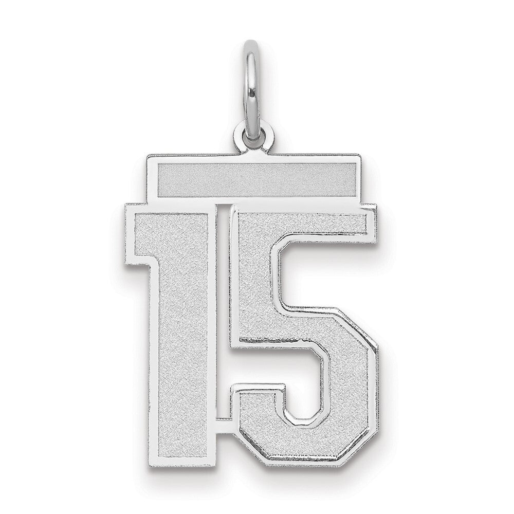 14k White Gold Medium Satin Number 15 Charm Pendant for Women