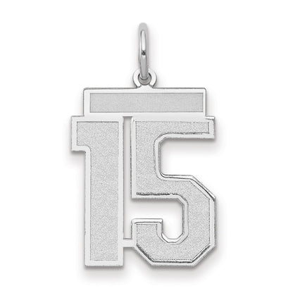 14k White Gold Medium Satin Number 15 Charm Pendant for Women
