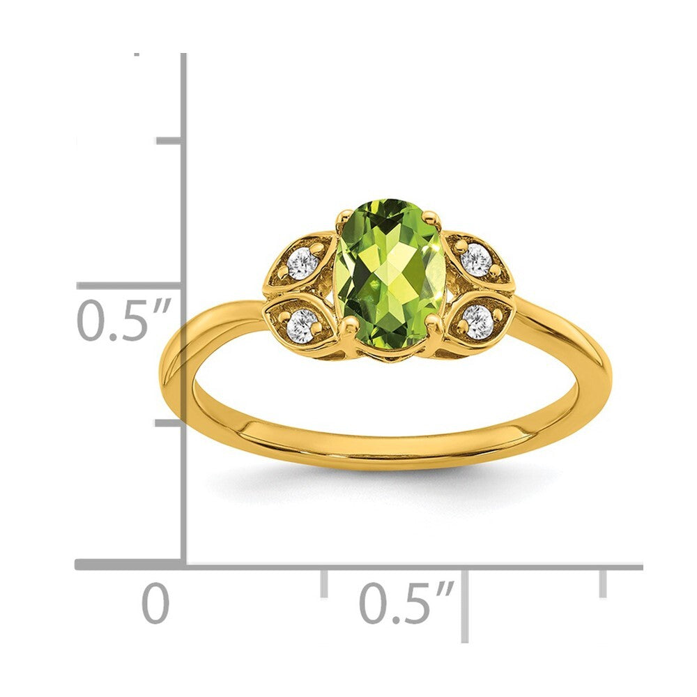 14K Yellow Gold Peridot and Diamond Ring Size 7