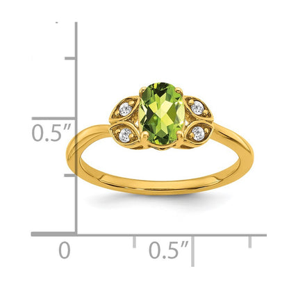 14K Yellow Gold Peridot and Diamond Ring Size 7