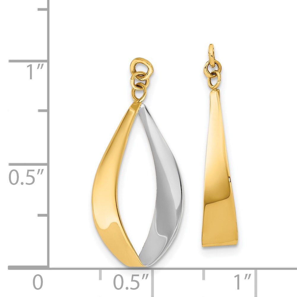 14k Yellow Gold Polished & Rhodium Reversible Dangle Earring Jackets