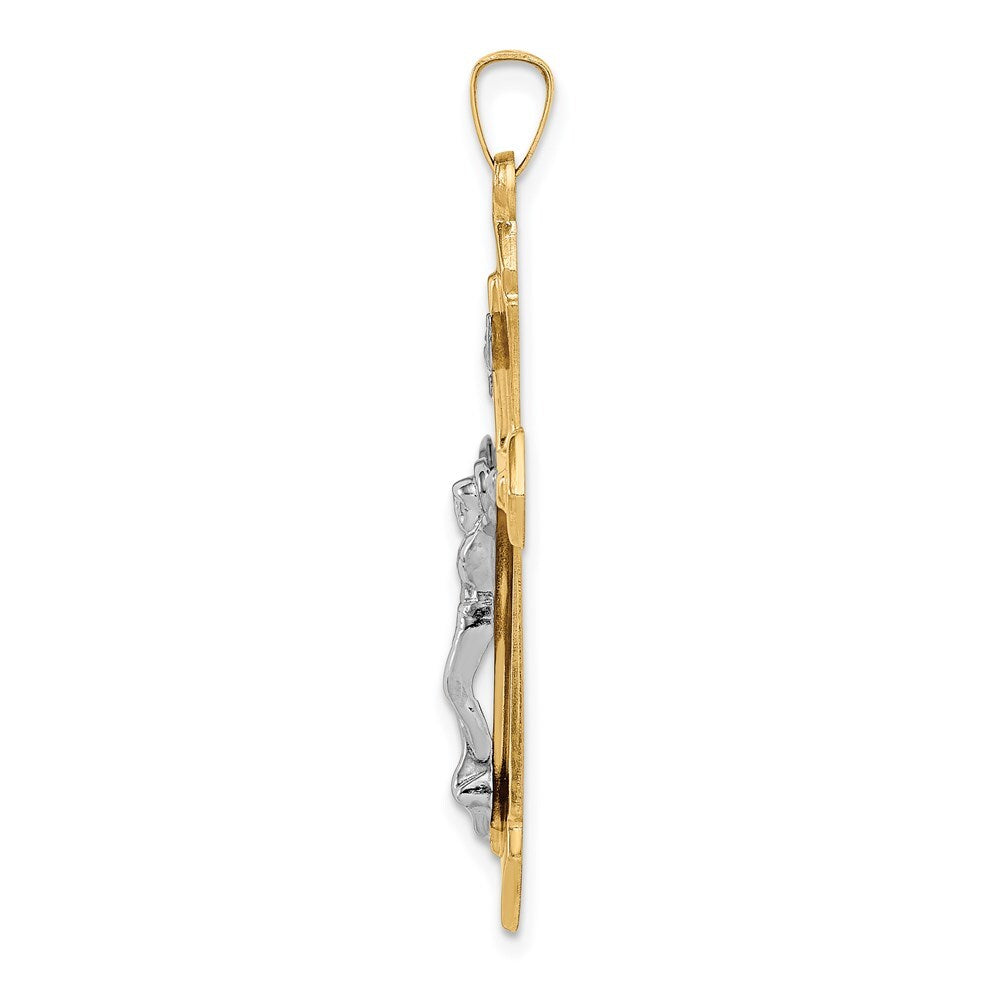 14k Two-tone Gold Polished INRI Crucifix Pendant for Women