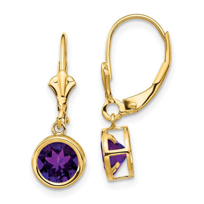 14k Yellow Gold 6mm Amethyst Leverback Earrings Gift for Women