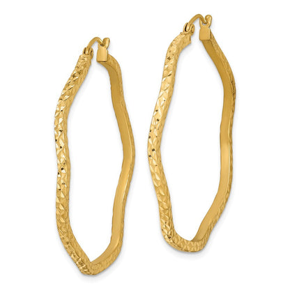 Sterling Silver Gold-plated Diamond Cut 2mm Wavy Hoop Earrings