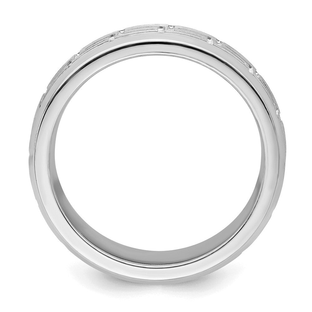 Sterling Silver Rhodium-plated 6mm Brushed Fancy Band Size 8