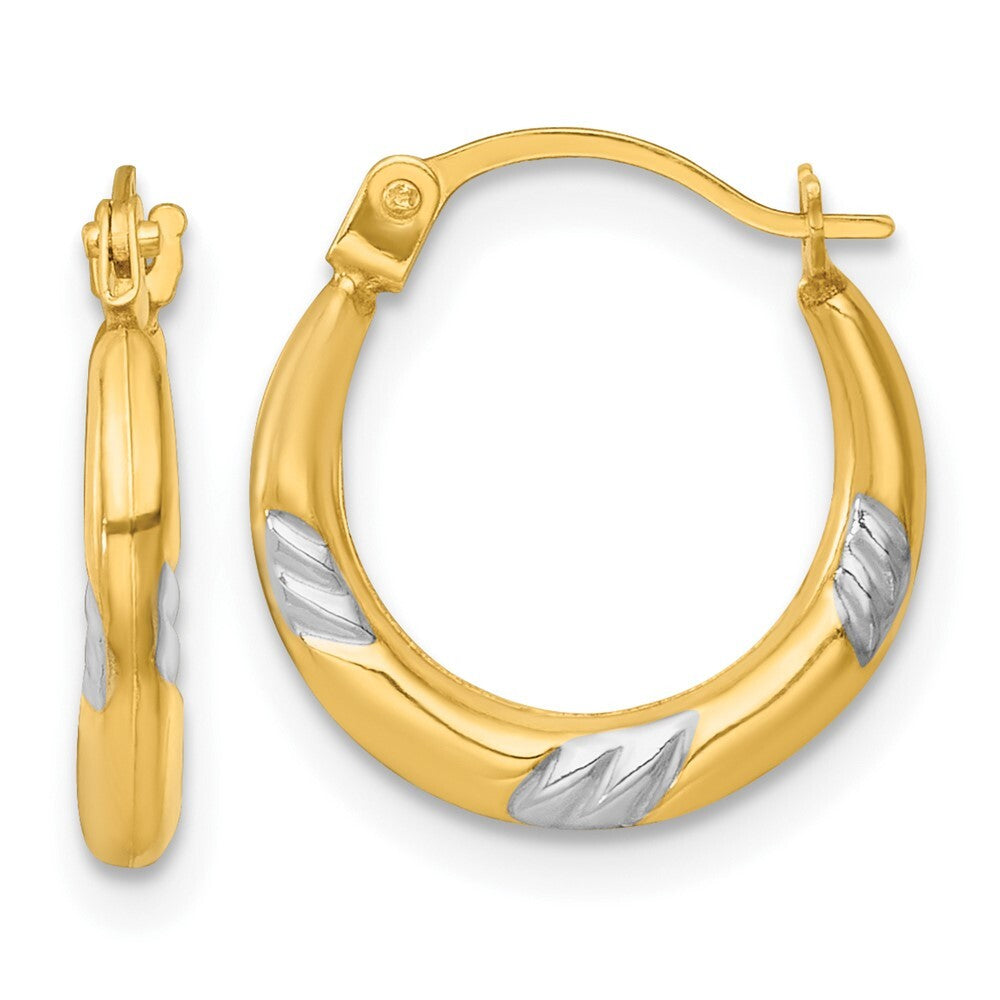 14k Yellow Gold White Rhodium Polished 2mm Hoop Earrings Gift for Women