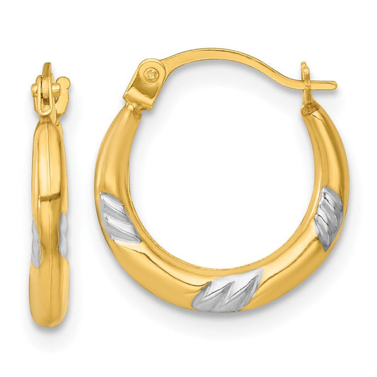14k Yellow Gold White Rhodium Polished 2mm Hoop Earrings Gift for Women